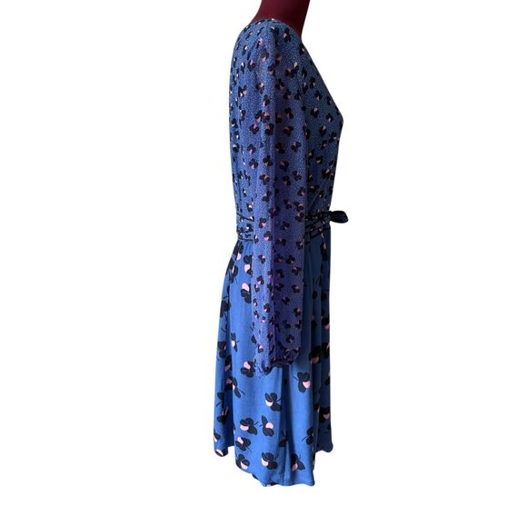 Boden Eden Wrap Dress size 12 Blue Long Sleeve Floral - Picture 14 of 15